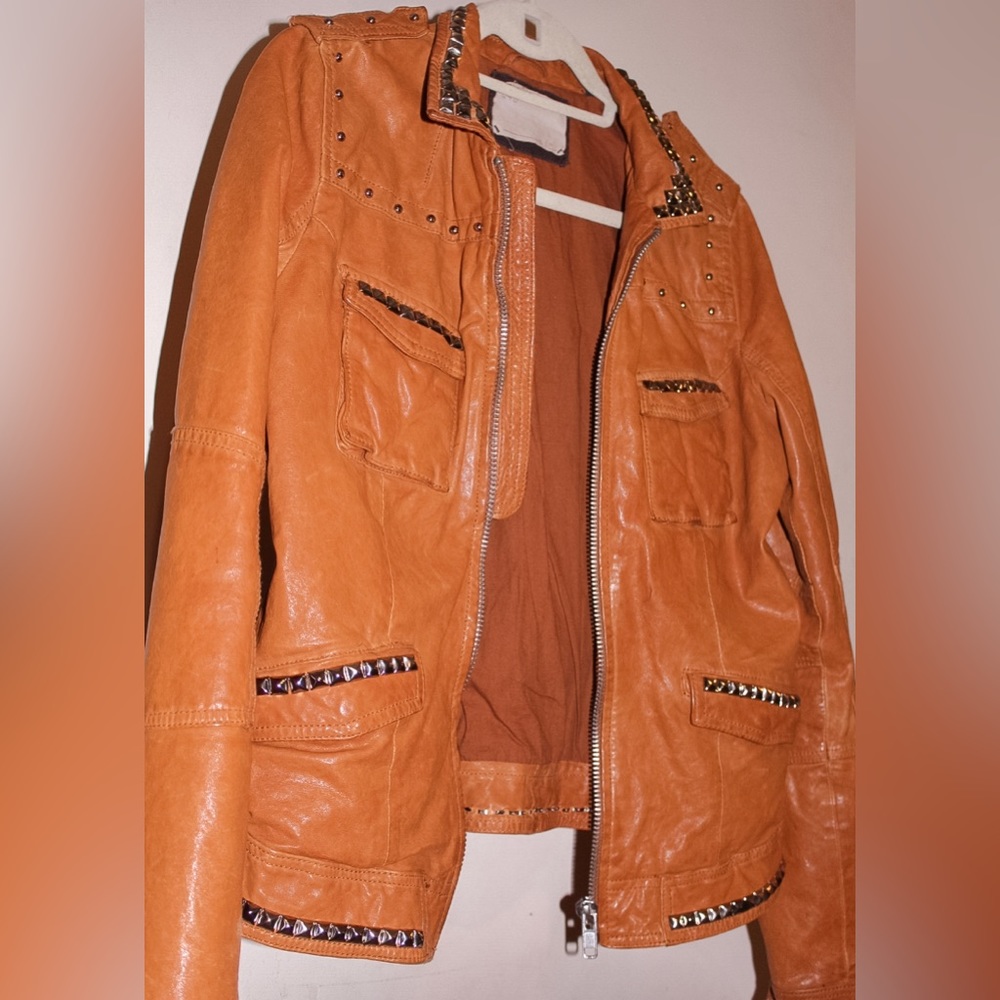 Women’s Studded Genuine Leather Bomber Jacket - Nightclub Aesthetic